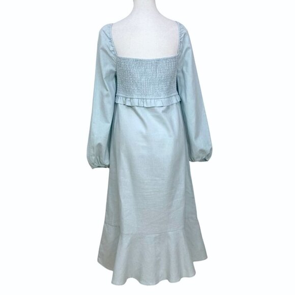 7 FOR ALL MANKIND BABY BLUE LINEN PEASANT SMOCKED MIDI DRESS - M - Picture 3 of 8